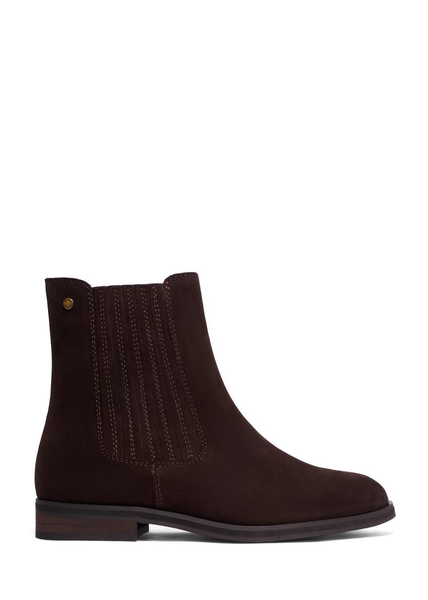 Dark brown suede women's Chelsea boots BUTYD-1279-1I(Z26), side view of the product on a white background.