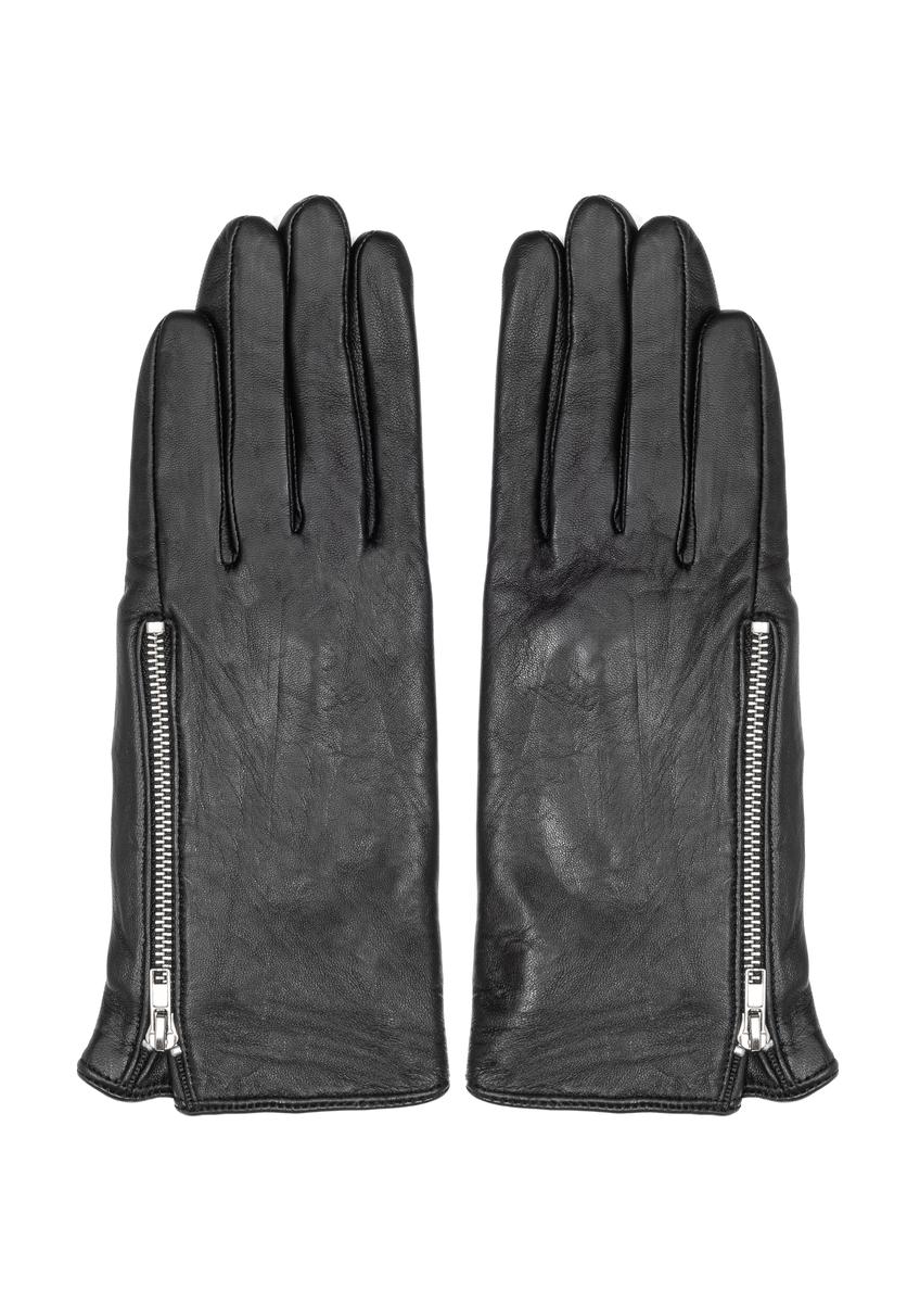 Women's leather gloves with zipper REKDS-0003-99(Z24)