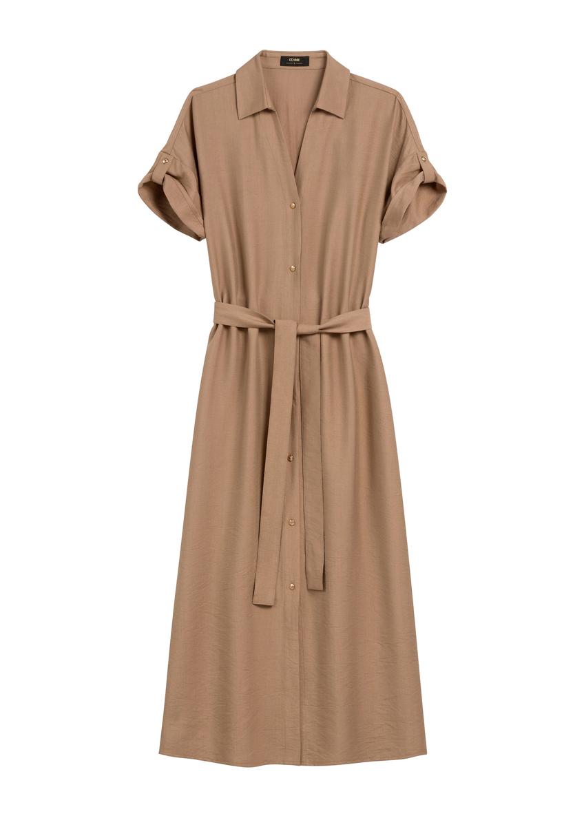Camel long dress with short sleeves SUKDT-0180A-1D(W26)