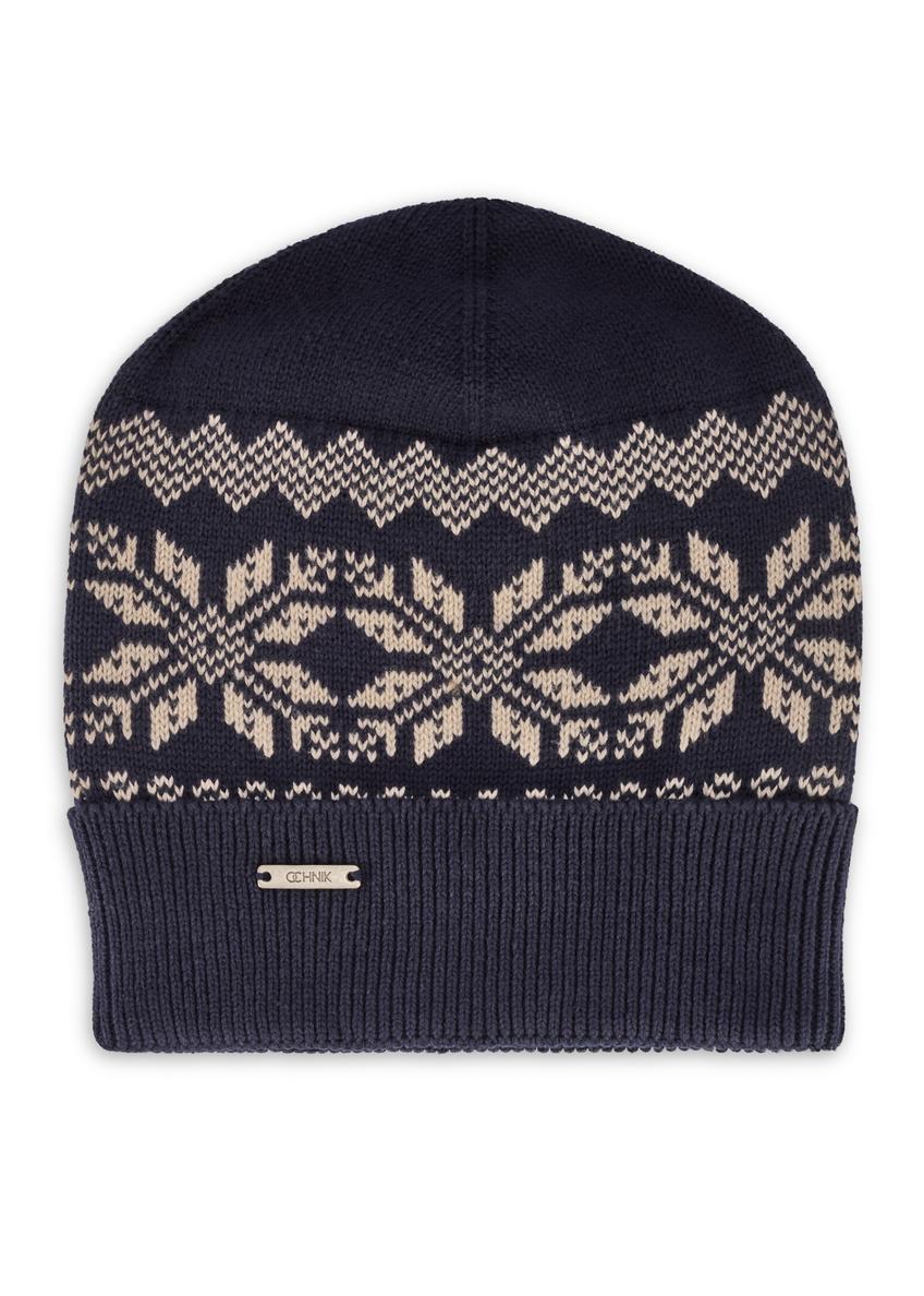 Navy blue cotton men's cap CZAMT-0090-69(Z25), product view from the front on a white background.