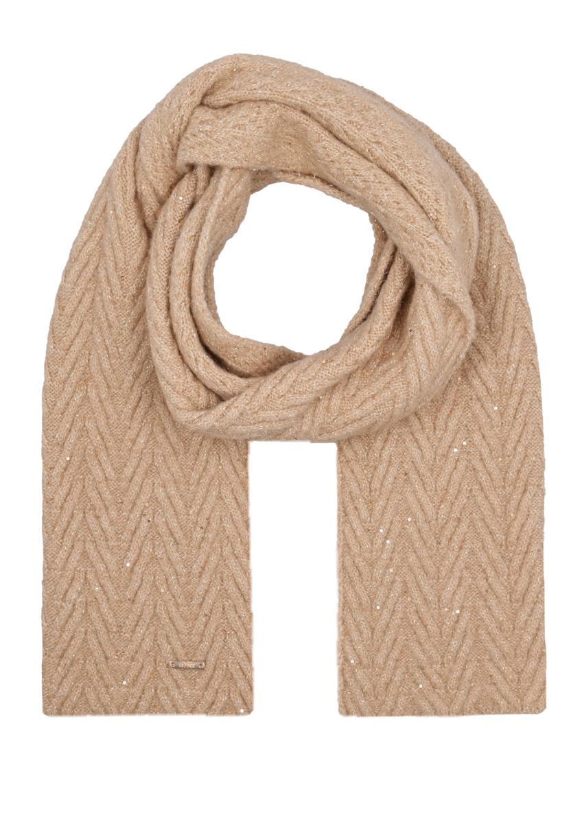 Light beige women's scarf with sequins SZADT-0220-1A(Z26), front product view on white background.