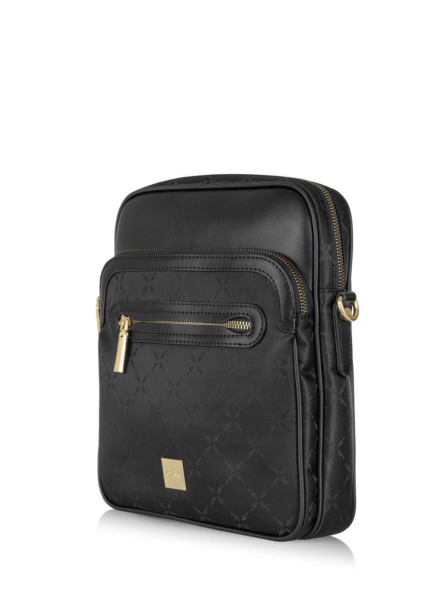 Black women's messenger bag with monogram TOREN-0257A-99(Z24)