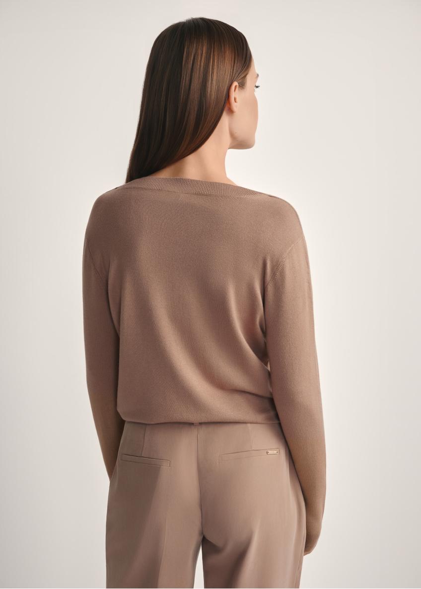 Women's V-neck sweater in camel color SWEDT-0201-1D(W26)