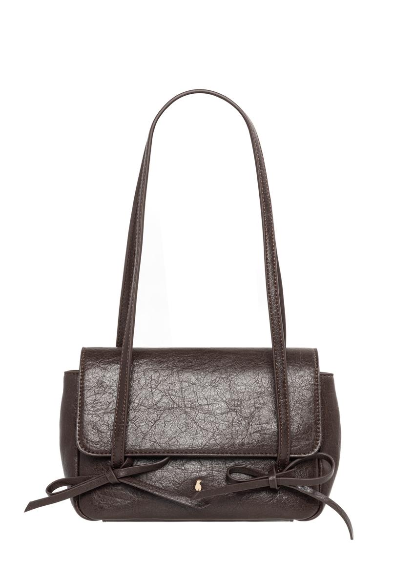 Small brown women's handbag with bows TOREC-1379-1H(Z26), front product view on white background.