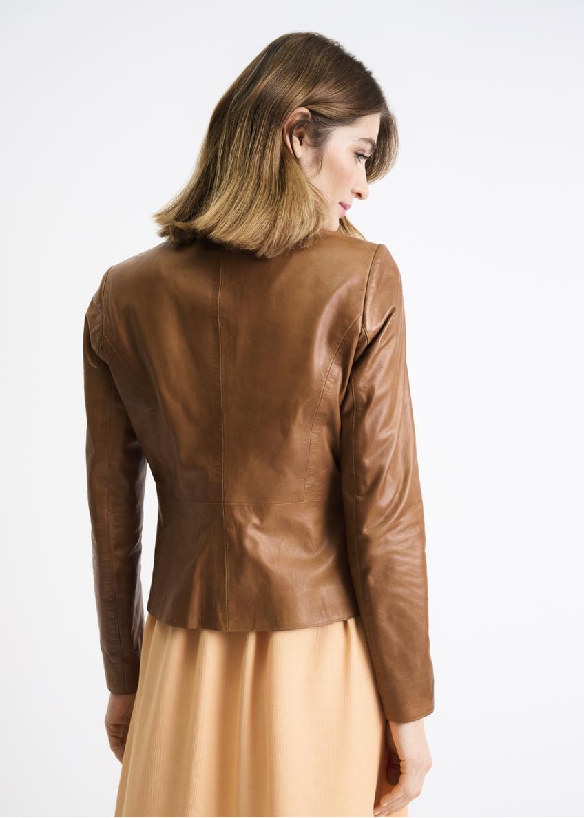 Women's cognac leather jacket KURDS-0232-1228(Z23)