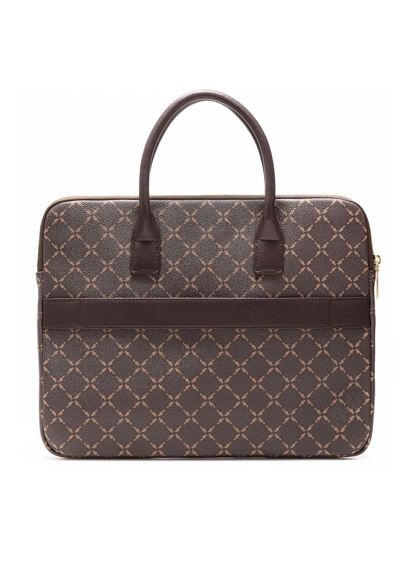 Brown laptop bag with monogram TOREC-1078-89(Z25) - product view from the back on a white background.