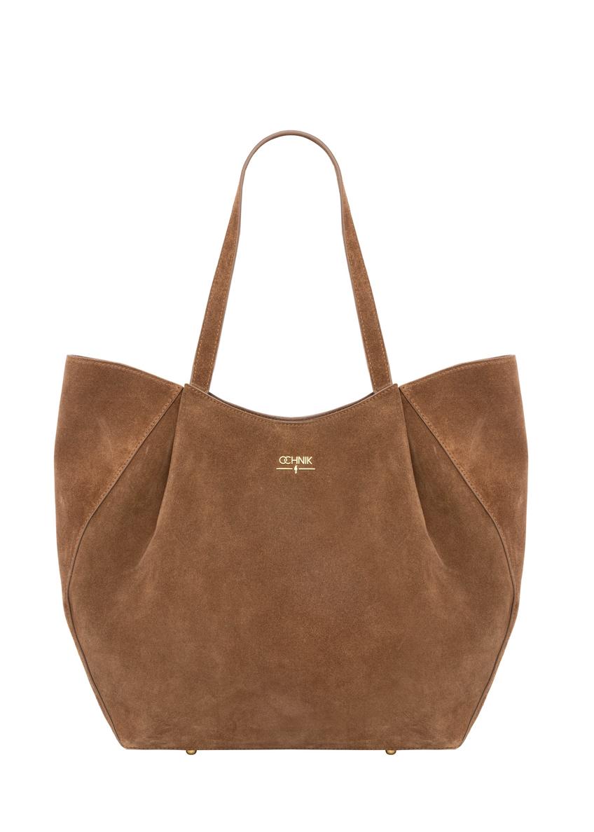Women's suede shopper bag in cognac color TORES-1358-1F(Z26)