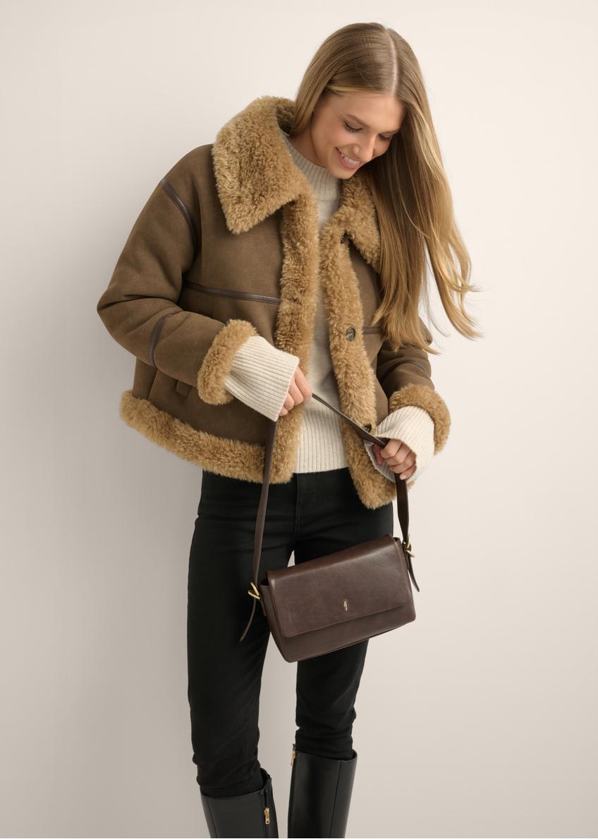 Brown leather women's handbag TORES-1377-1H(Z26)