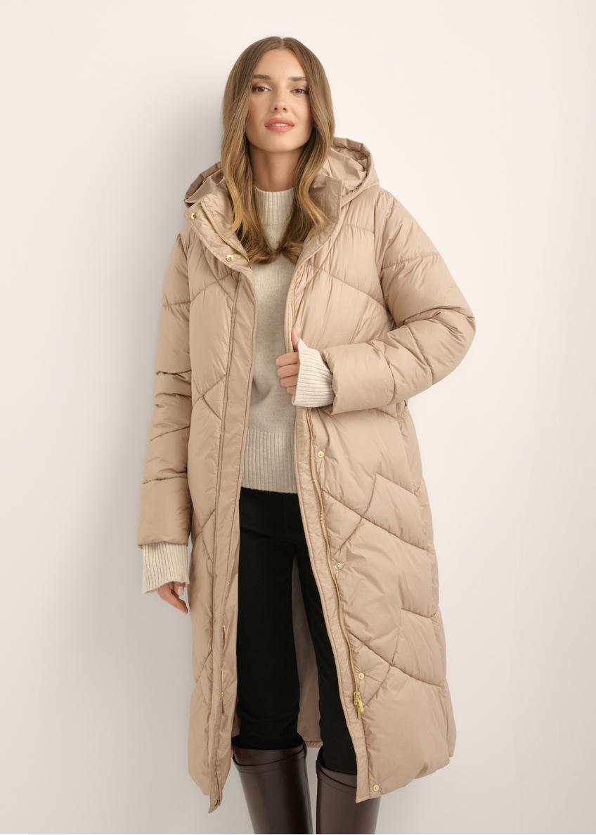 Long beige women's jacket KURDT-0701-1D(Z26)