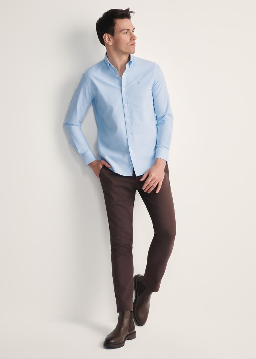 Chocolate men's trousers SPOMT-0103 A-90(Z 25), product visible from the front on the model, the entire silhouette is visible.