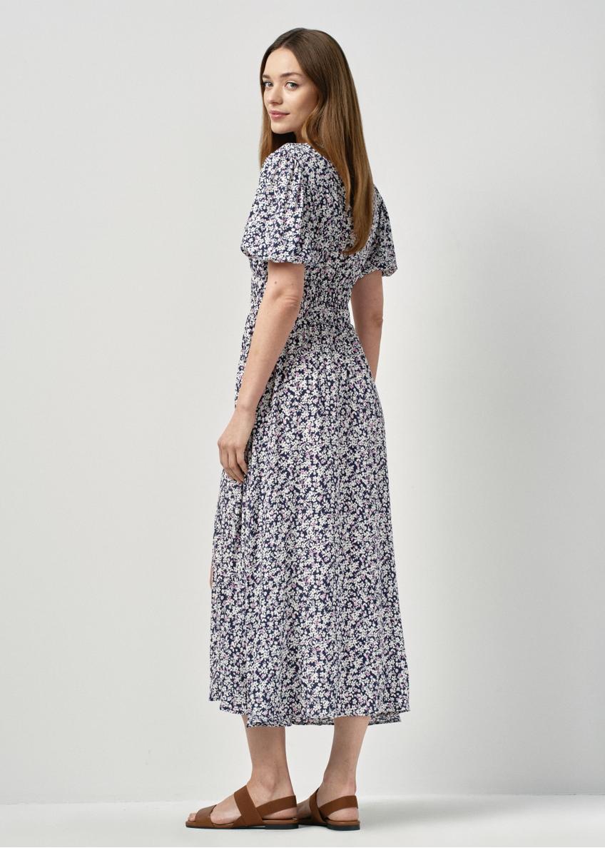 Long navy blue summer dress with flowers SUKDT-0191-17(W24)