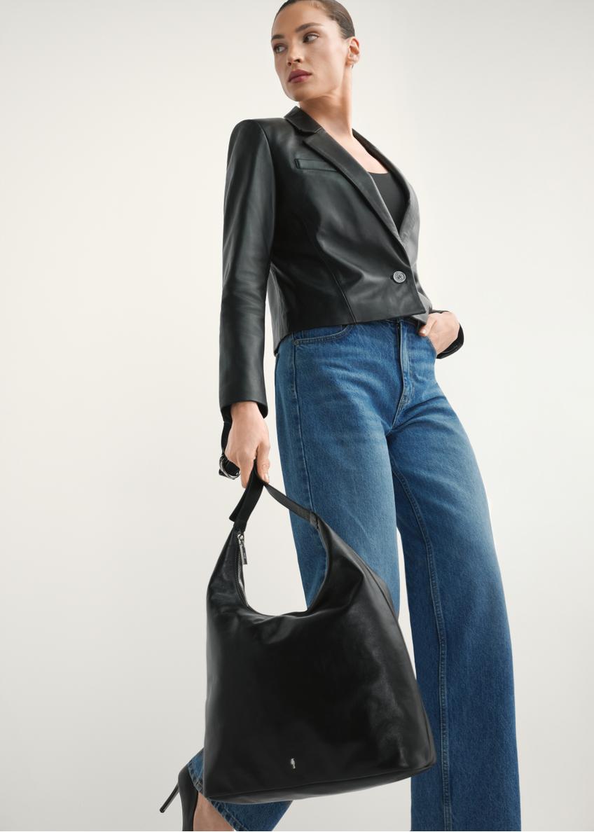 Black large leather women's handbag TORES-1225-99(W26)