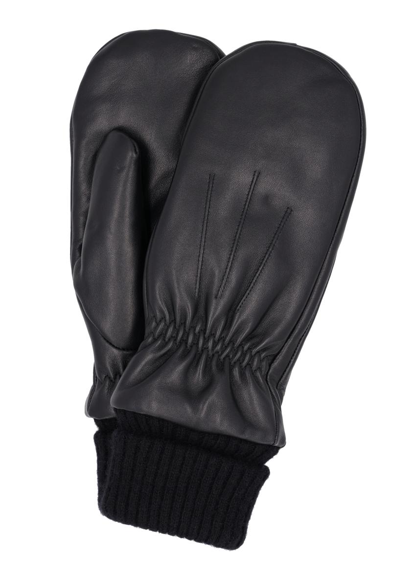 Black women's leather gloves REKDS-0105-99(Z26), front product view on white background.