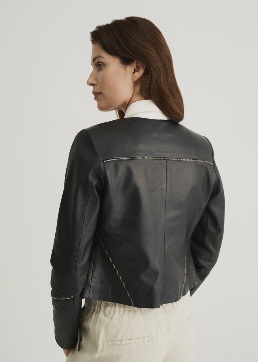 Women's waisted black leather jacket KURDS-0295-5491(W22)