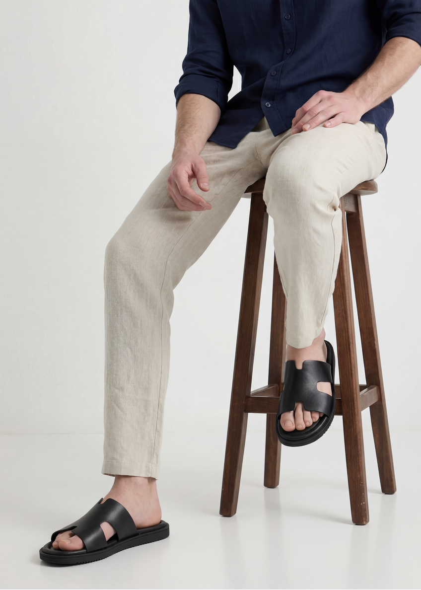 Men's black leather flip-flops BUTYM-0535-99(W26)