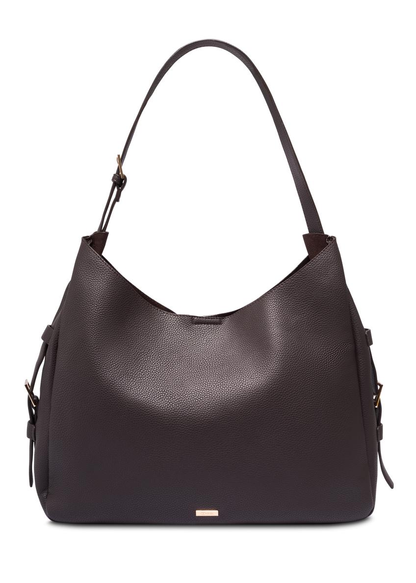 Brown shoulder shopper bag TOREC-1366-1I(Z26), front product view on white background.