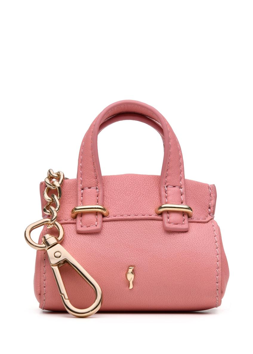 Pink leather bag-shaped keychain BRELOK-0214-31(Z25), front product view on white background.