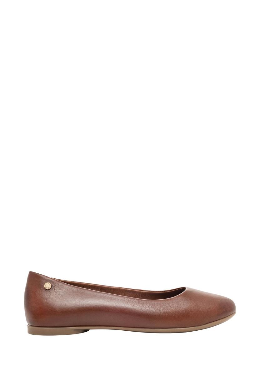 Women's brown leather ballerinas BUTYD-1286-1I(Z26) - side view of the product, on a white background.