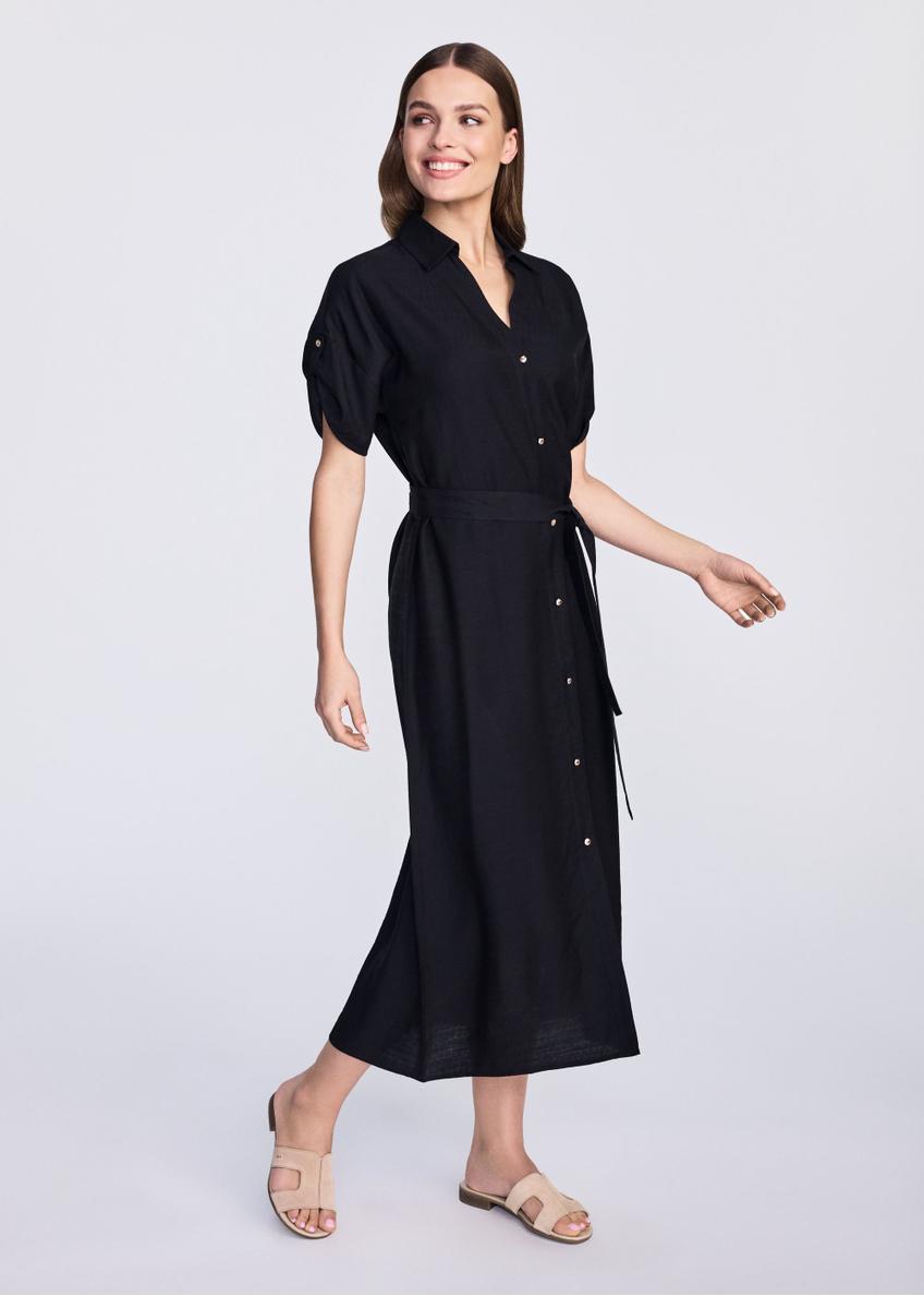 Black long dress with short sleeves SUKDT-0180A-99(W25)-01