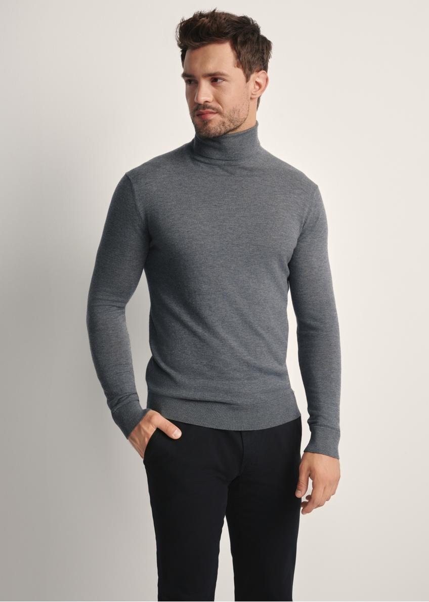 Men's graphite turtleneck sweater SWEMT-0185-95(Z25), front view of the product on the model. Half of the silhouette visible.