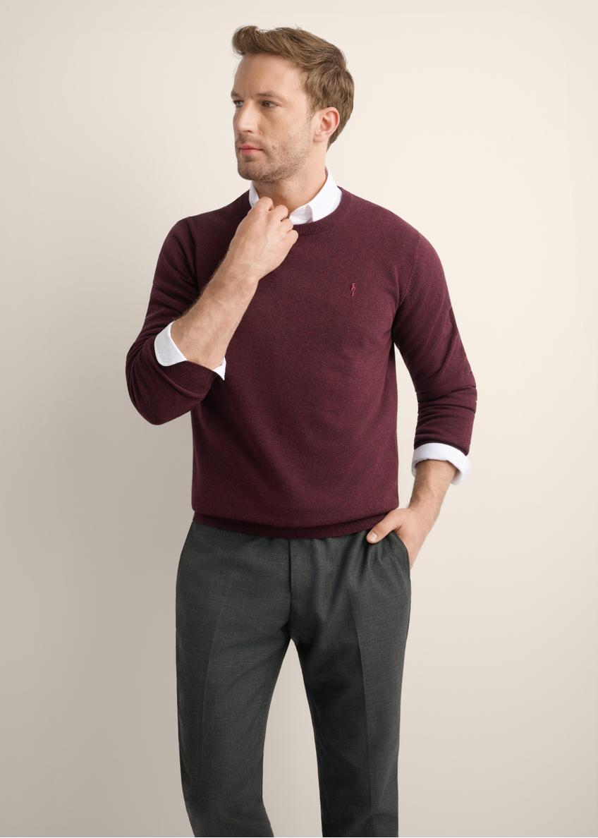 Burgundy cotton men's sweater SWEMT-0114A-4D(Z26)