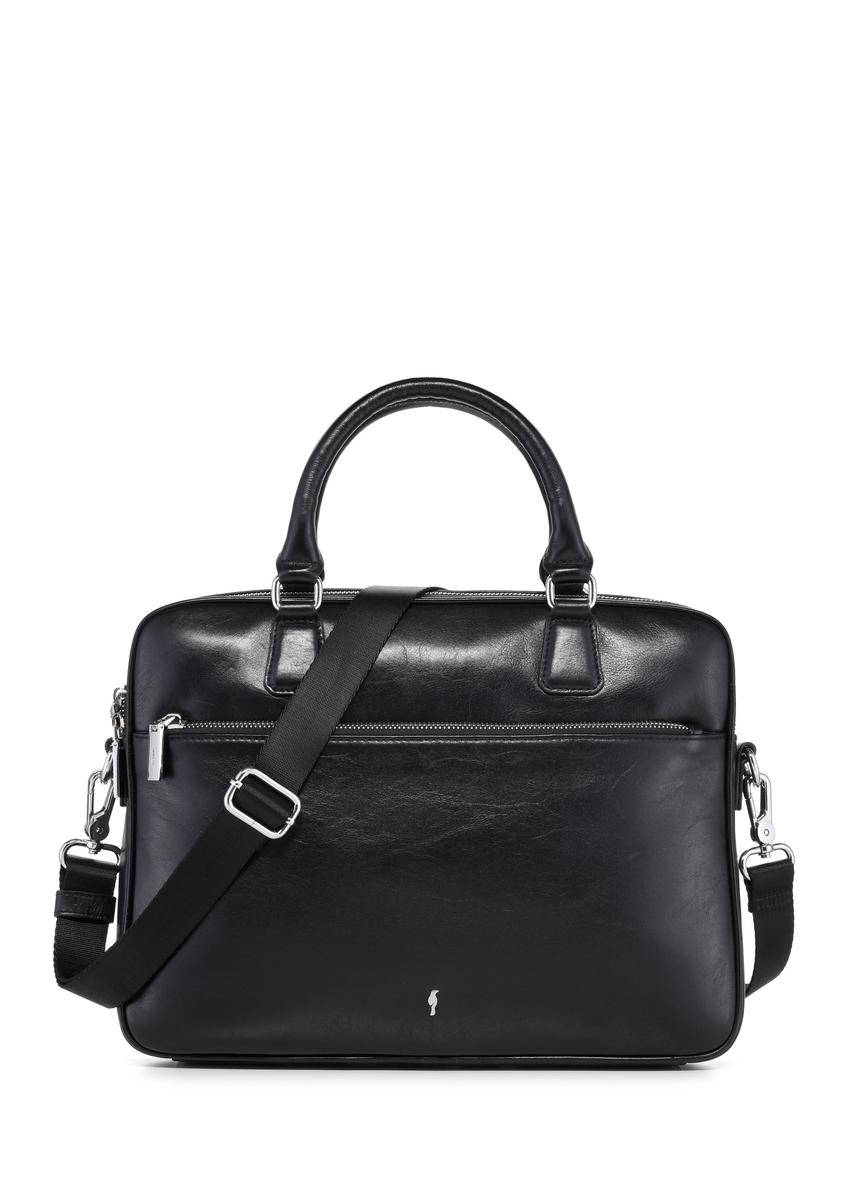 Black leather laptop bag TORES-1227-99(W26), front product view on white background.