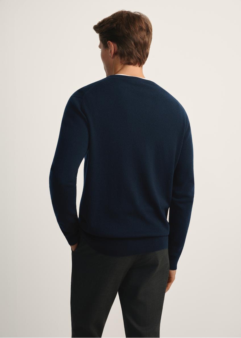 Navy blue wool men's cardigan with cashmere KARMT-0005-68(Z25)