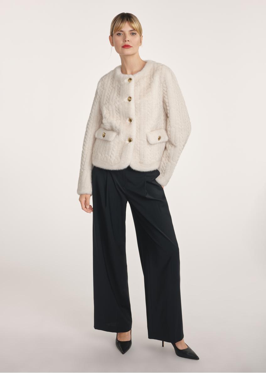 Short women's fur coat in cream color FUTDP-0075-81(Z25)