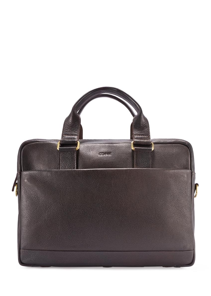 Brown leather men's briefcase TORMS-0503-1I(W26) - front product view, on white background.