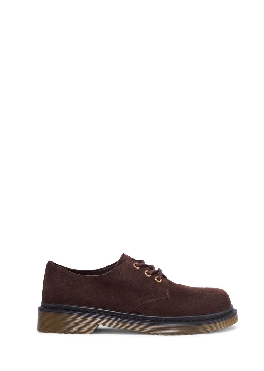 Dark brown suede women's shoes BUTYD-1353-1I(Z26), side view of the product on a white background.