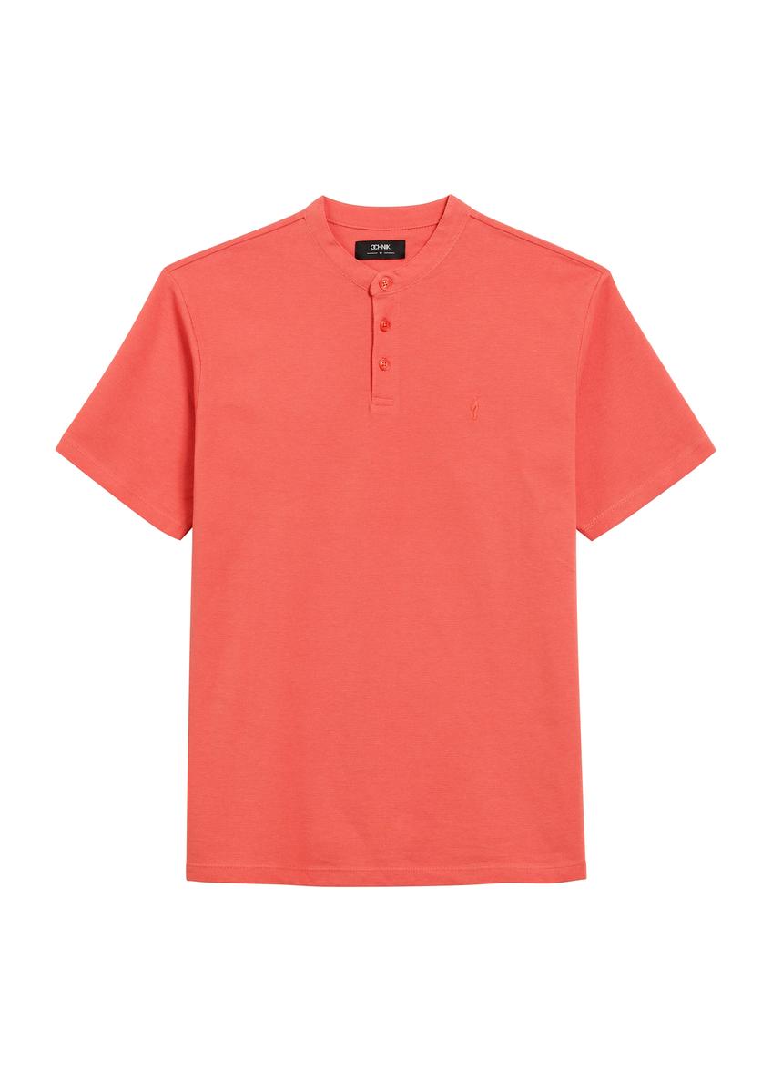 Men's coral polo shirt POLMT-0061-34(Z24), product view from the front on a white background.