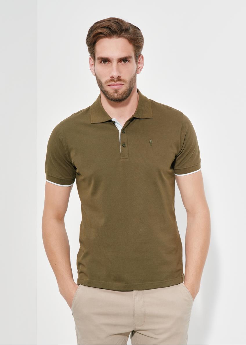 Men's khaki colored polo shirt POLMT-0045A-54(W24)-01