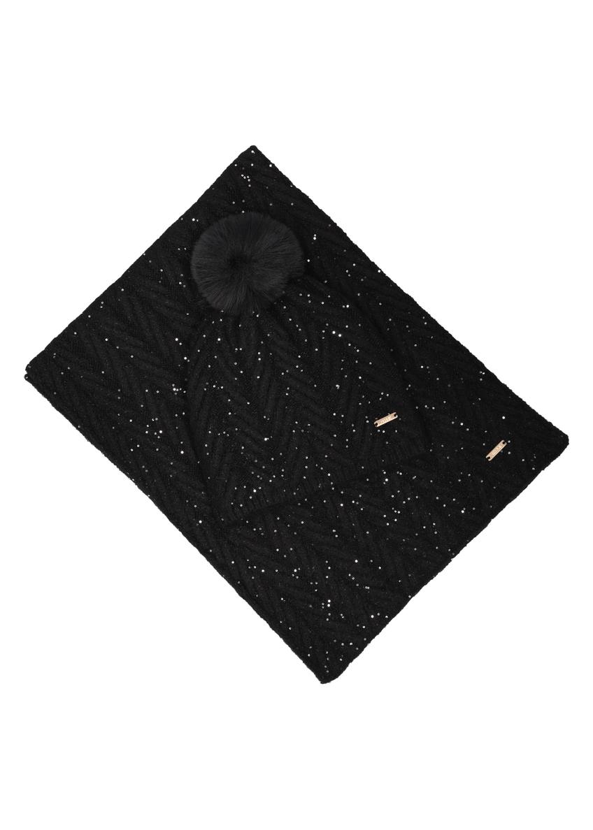 Black hat and scarf set ZESTD-0014-99(Z26), front view of the product on a white background.