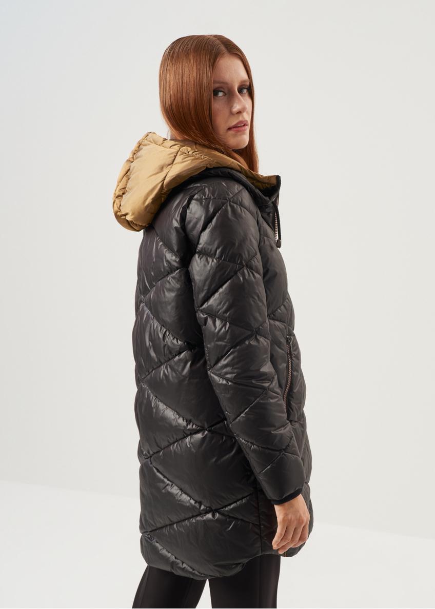 Black and gold women's hooded jacket KURDT-0381-99(Z23)