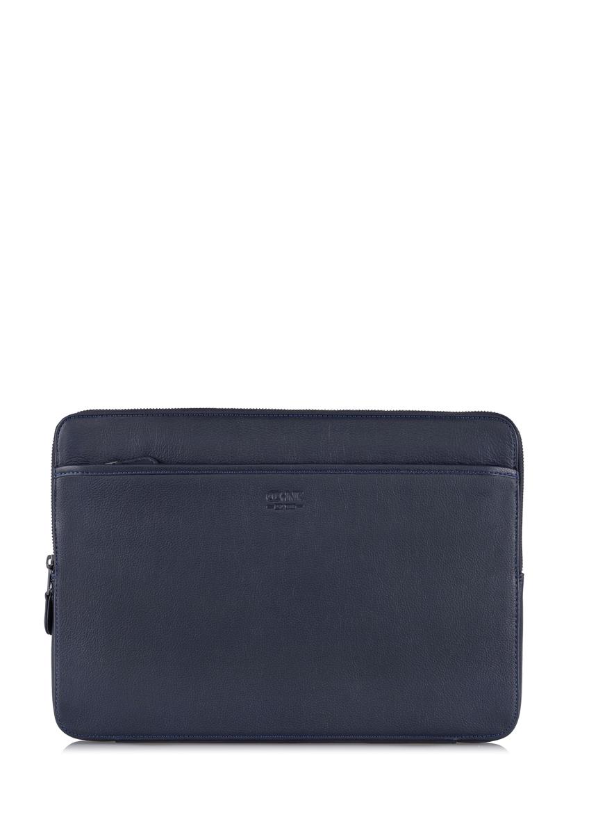 Men's navy blue leather briefcase TORMS-0286A-69(W24)-07