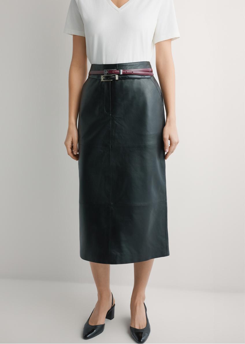 Black Leather Midi Skirt SPCDS-0076-99(W26)