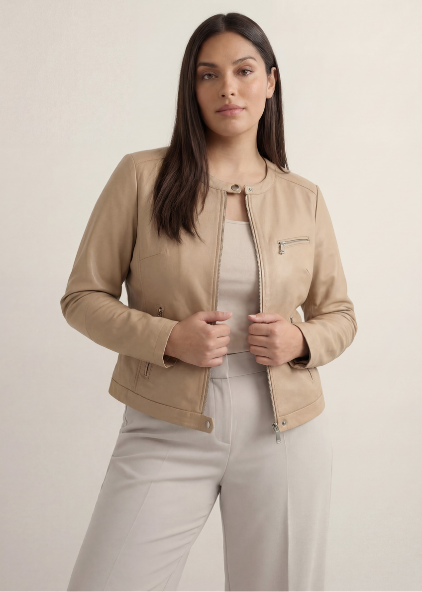 Beige women's leather jacket PLUS SIZE KURDS-0154L-1B(W26)