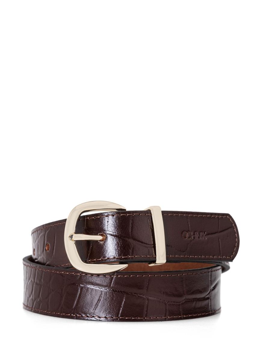 Brown croco leather women's belt PASDS-0322-1I(W26), front product view on white background.