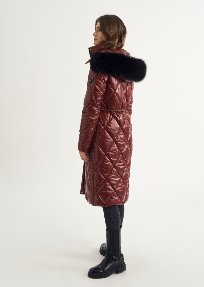 Women's long maroon quilted jacket KURDT-0481-49(Z23)