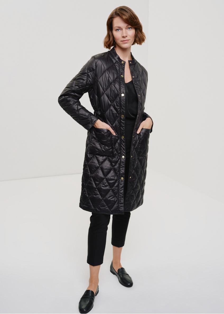 Women's long black quilted jacket KURDT-0509-99(W24)-01