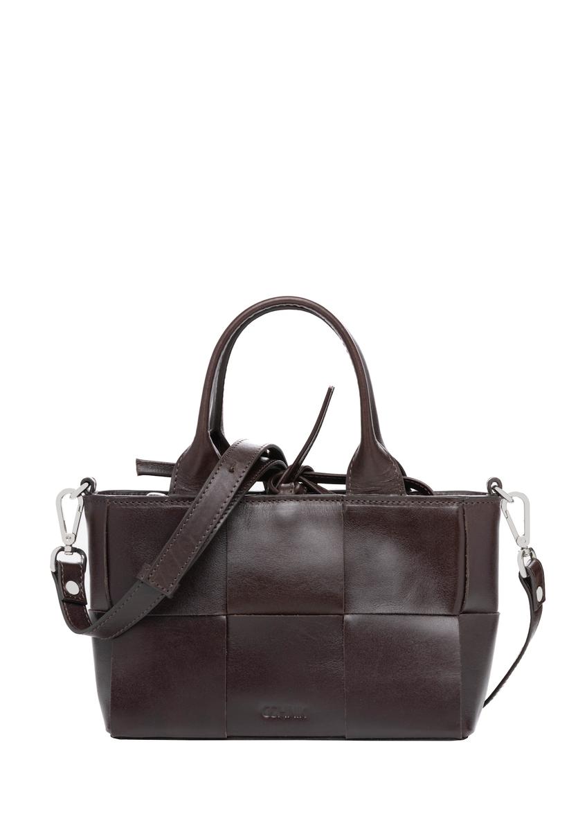 Dark brown small leather women's handbag TORES-1298-1H(W26), front product view on white background.