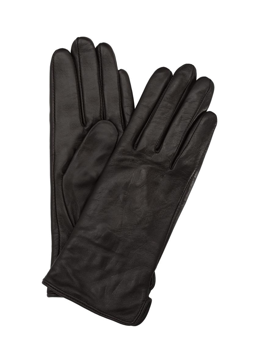 Women's dark brown leather gloves REKDS-0001-90(Z23)-01