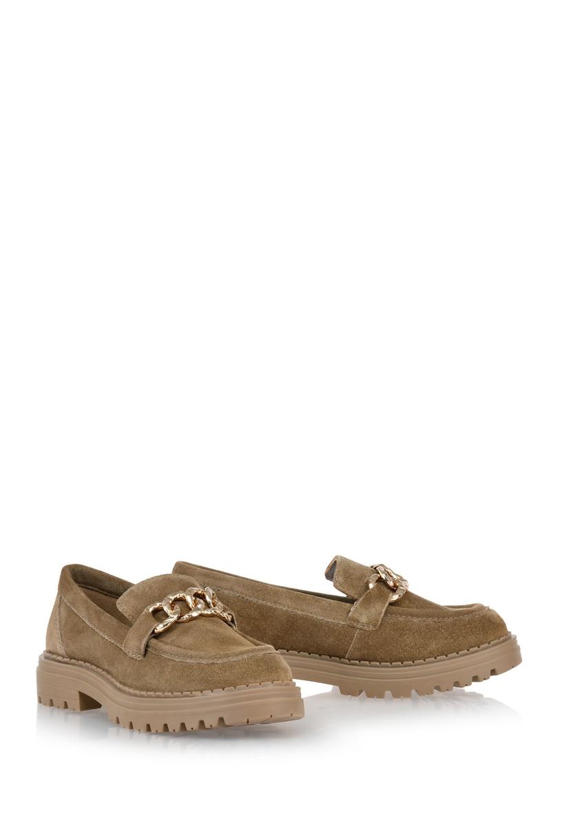 Women's suede loafers in dark beige BUTYD-1014-82(Z24)