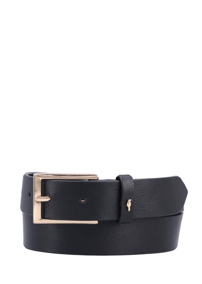Black leather women's belt PASDS-0346-99(Z26), front product view on white background.
