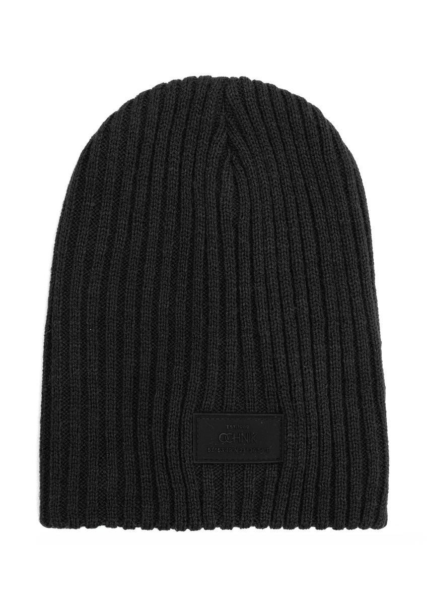 Black men's winter hat CZAMT-0011-99(Z25), product view from the front on a white background.