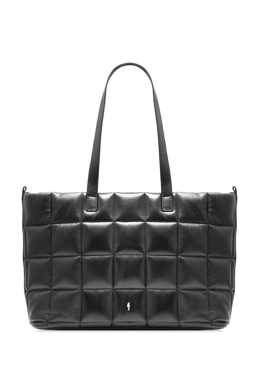 Large leather black quilted handbag TORES-1196-99(Z25), front product view on white background.