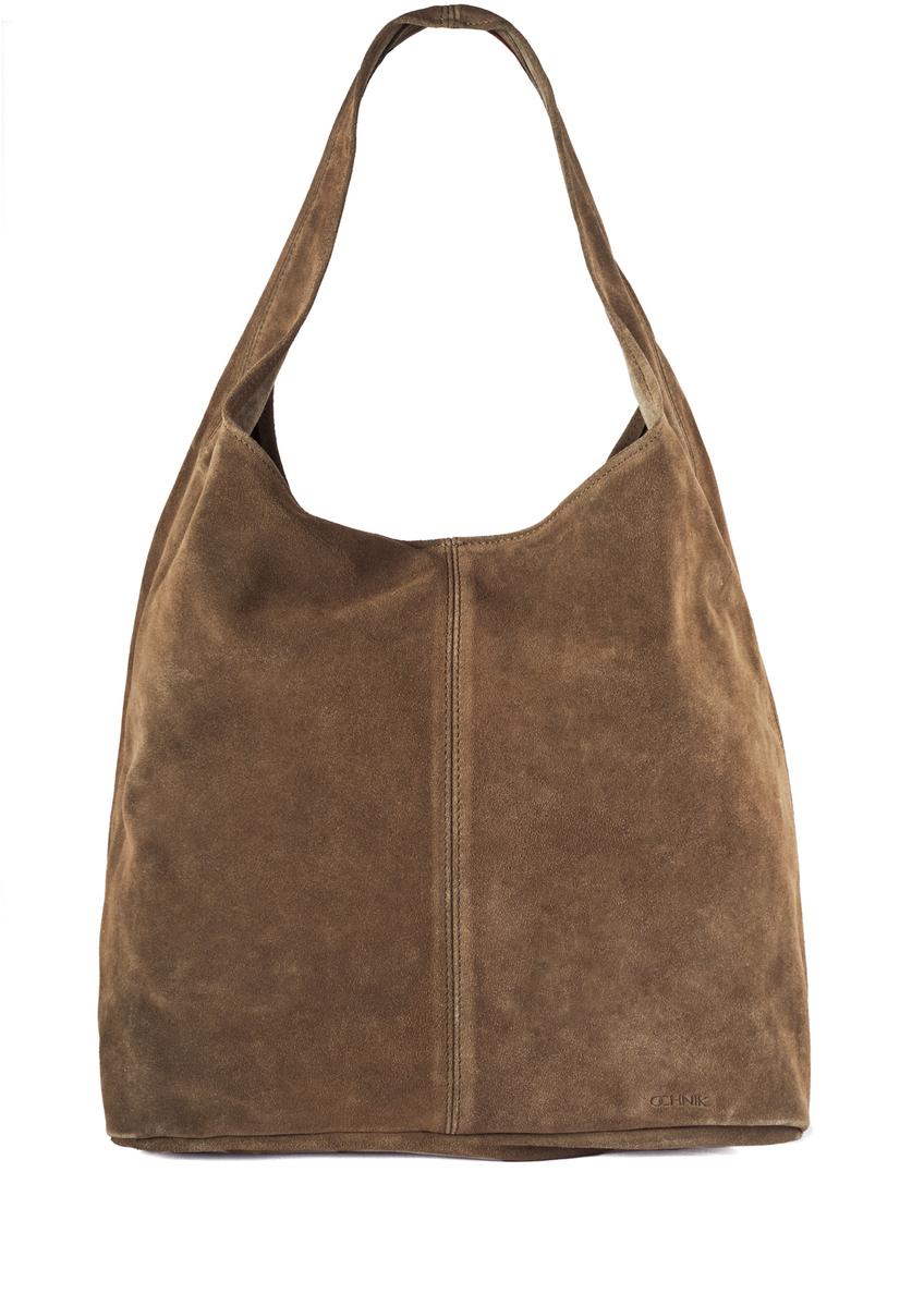 Women's khaki suede shopper bag TORES-1177-57(Z25), front product view on white background.