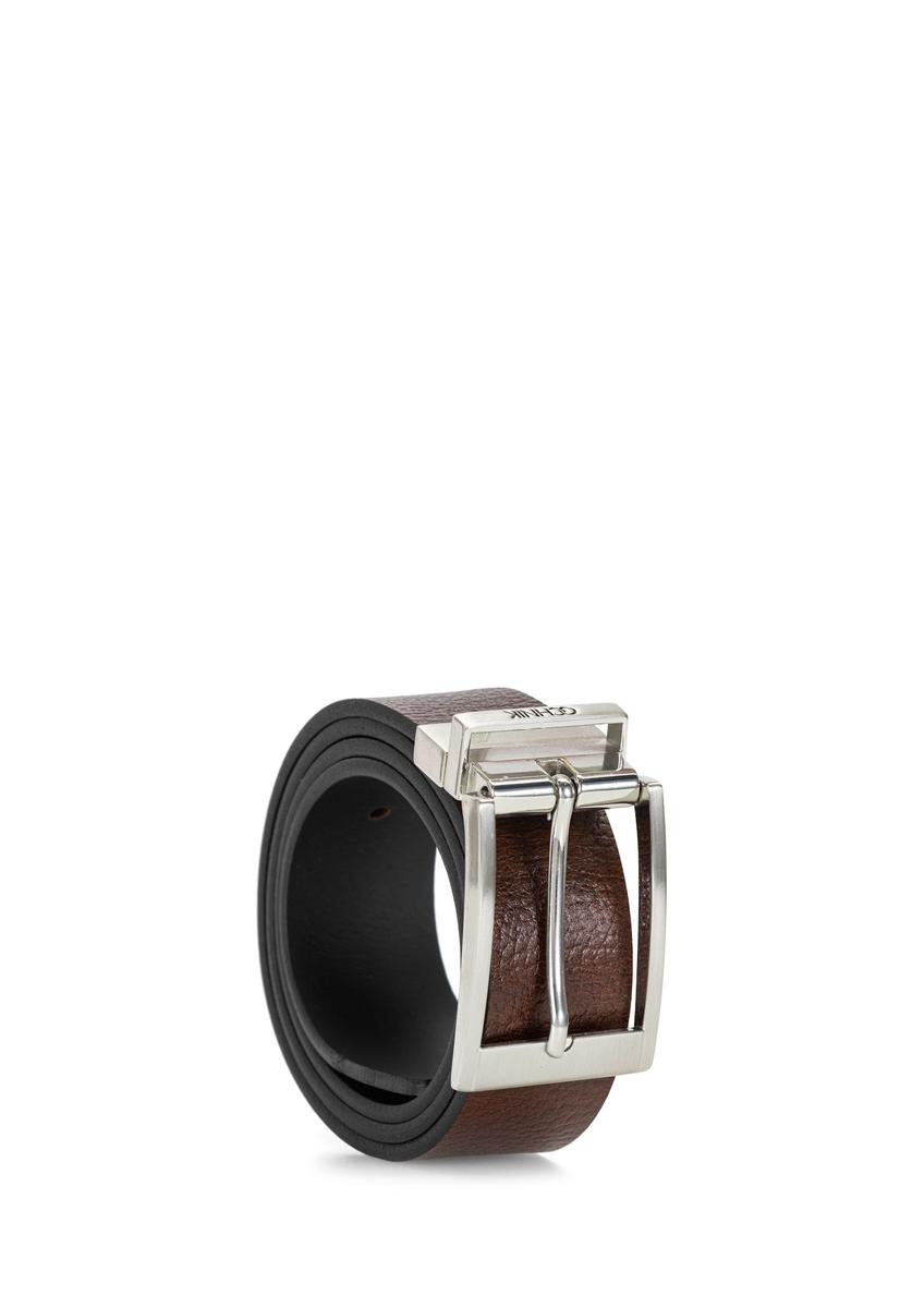 Brown leather men's belt PASMS-0167-9J(W26)