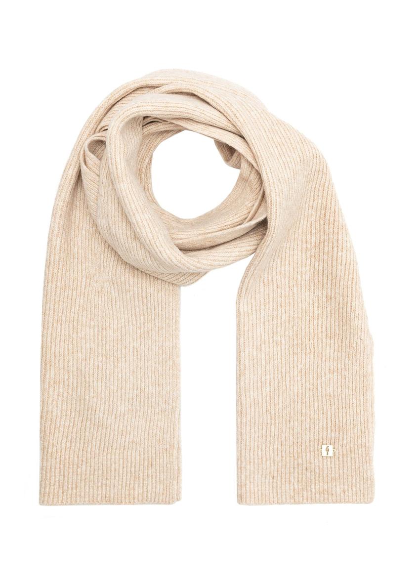 Light beige women's scarf with a wool blend SZADT-0202-1A(Z26), product view from the front on a white background.