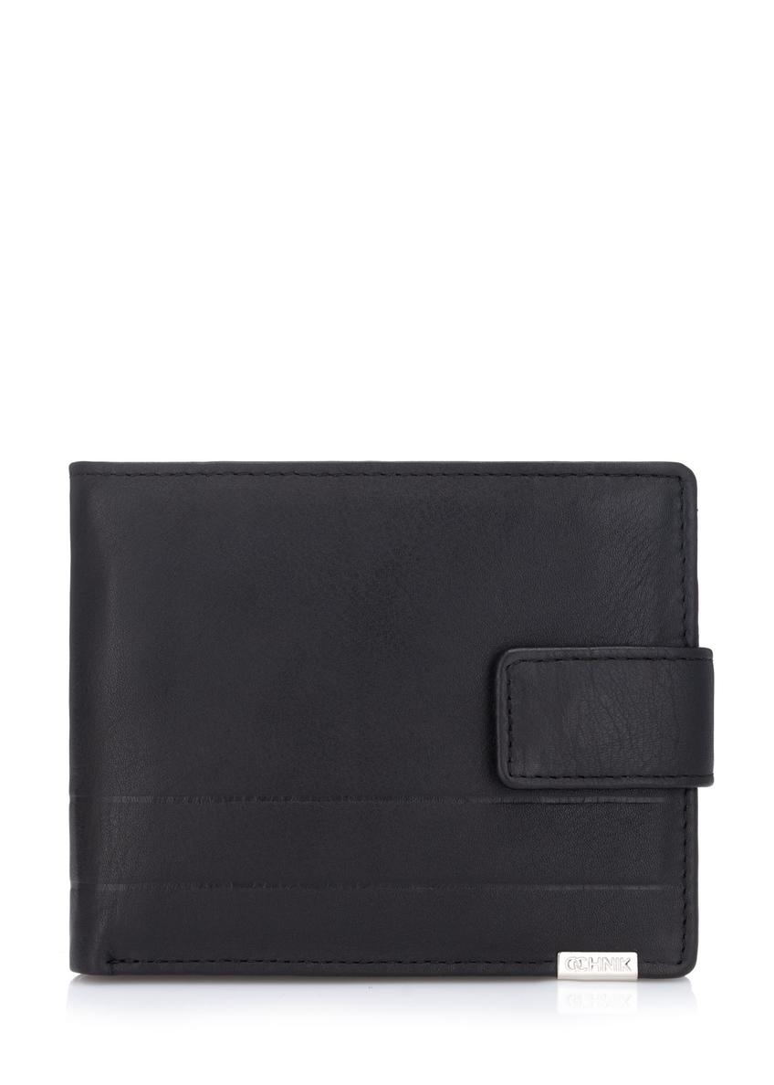 Black men's leather wallet PORMS-0144B-99(Z25), front product view on white background.